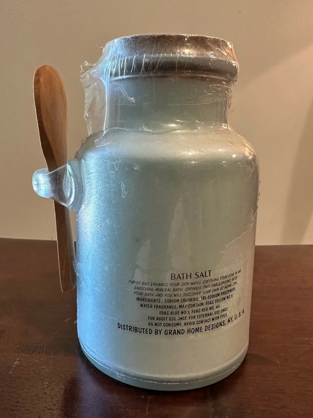 Grand Spa Designs • bath salts • brand new • reusable bottle • wooden spoon